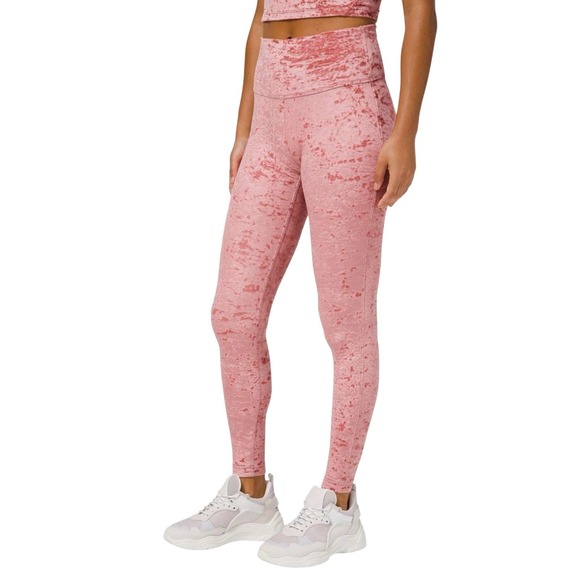 Lululemon Womens 8 Wunder Lounge Pink Crushed Velvet Leggings High Waist Medium - Picture 1 of 4